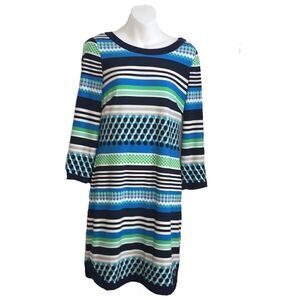 Vince Camuto Striped Geometric Sheath Dress Size 6 Bright Blue